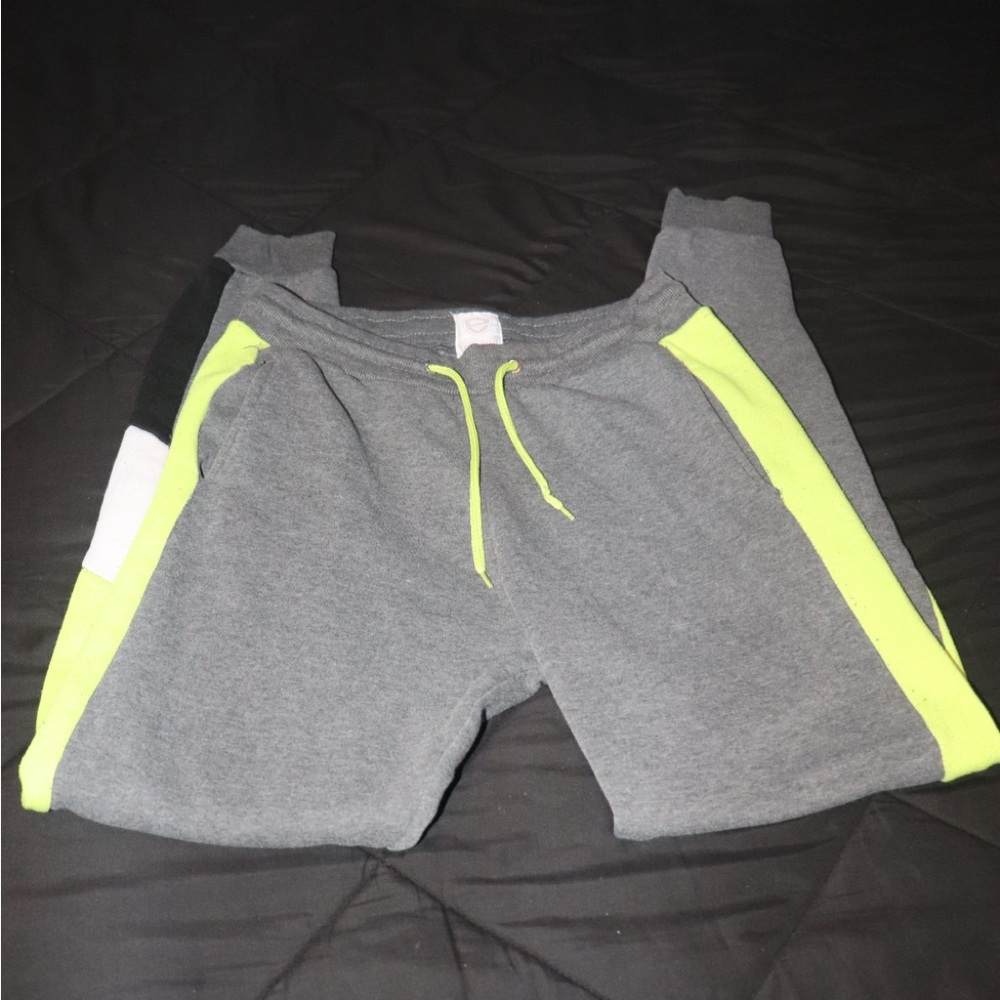 Gray Sweatpants with Neon Yellow Accents